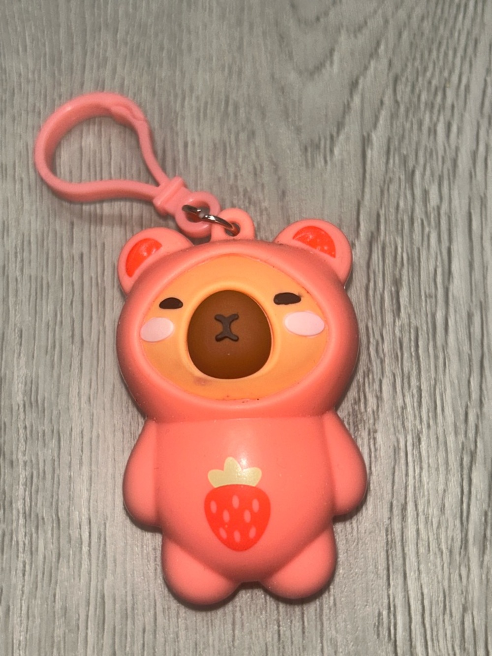 Pink Labubu Bear Solid Keychain Toy with Strawberry Accent